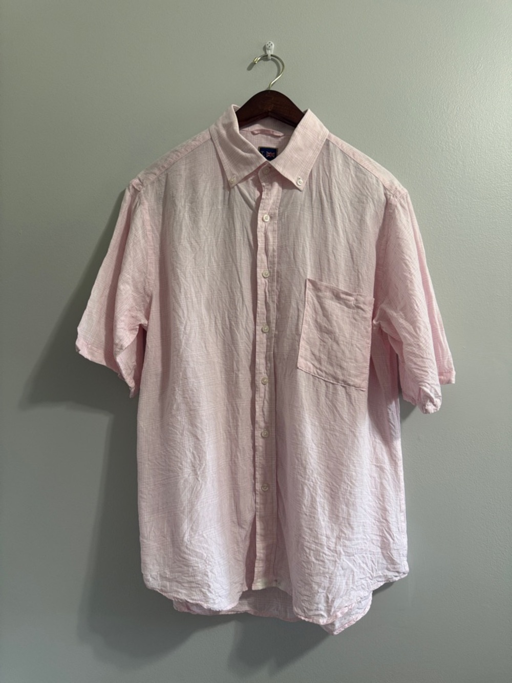 T. Harris 100% Linen Casual Short-Sleeve Button-Down Shirt in Light Pink
